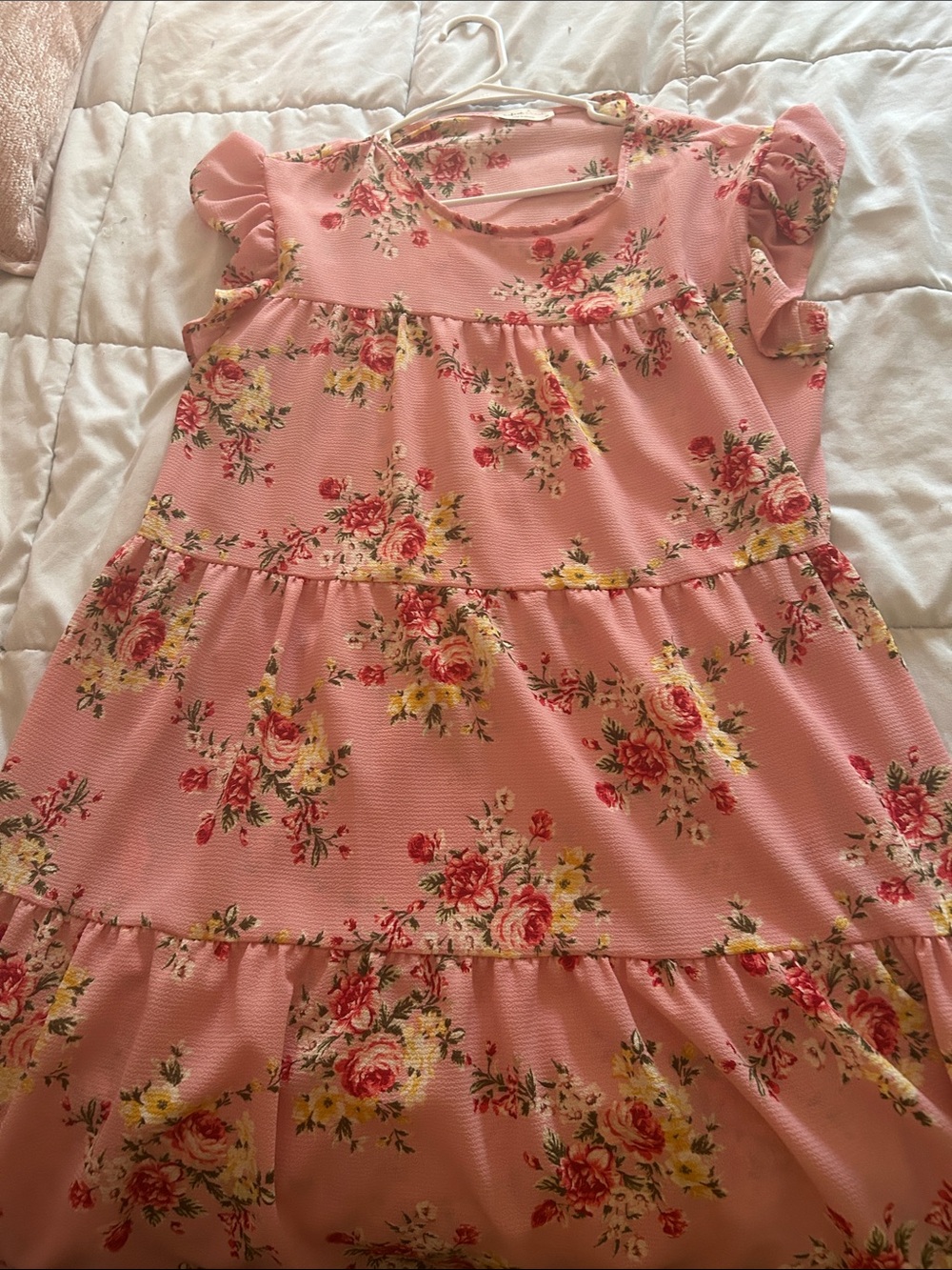 Pink Floral Tiered Dress